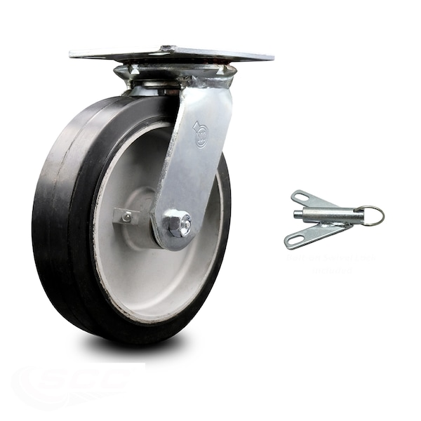 8 Inch Heavy Duty Rubber on Aluminum Caster with Ball Bearing and Swivel Lock